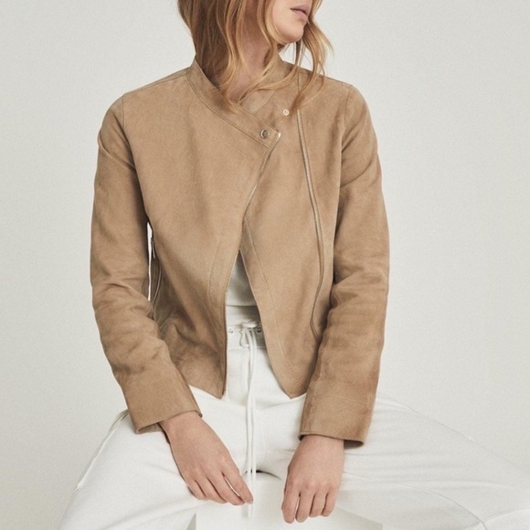 Reiss Jackets & Blazers - REISS - Madeline Suede Biker Jacket - Neutral